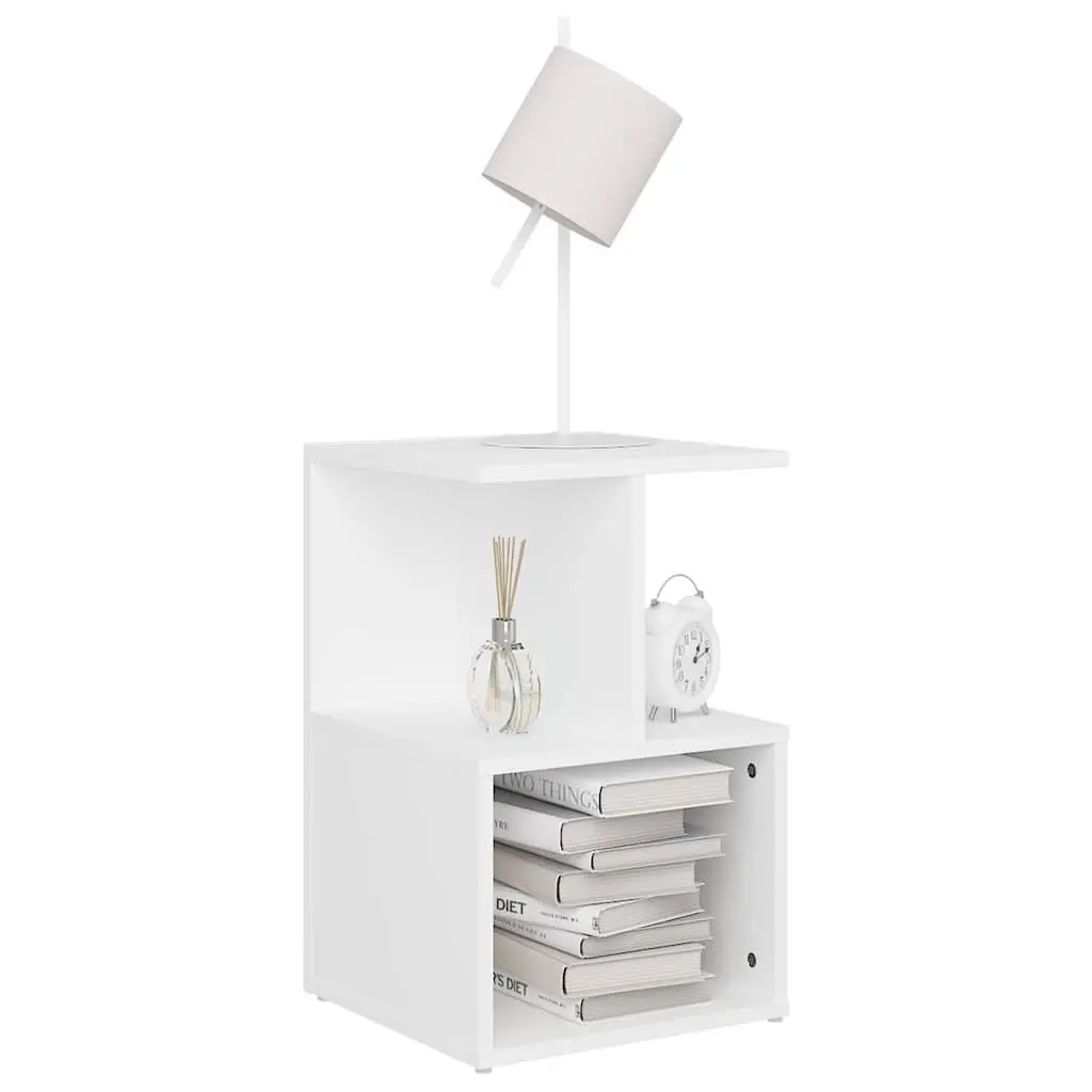 White Bedside Cabinet with Open Storage Compartments