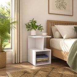 White Bedside Cabinets Set of 2 with Open Shelves