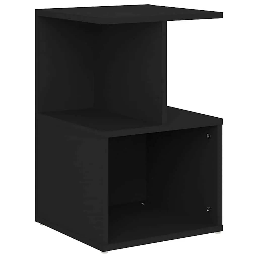 Black Bedside Cabinet with Open Compartments