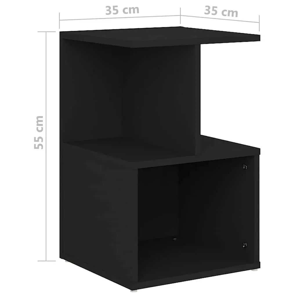 Black Bedside Cabinet with Open Compartments