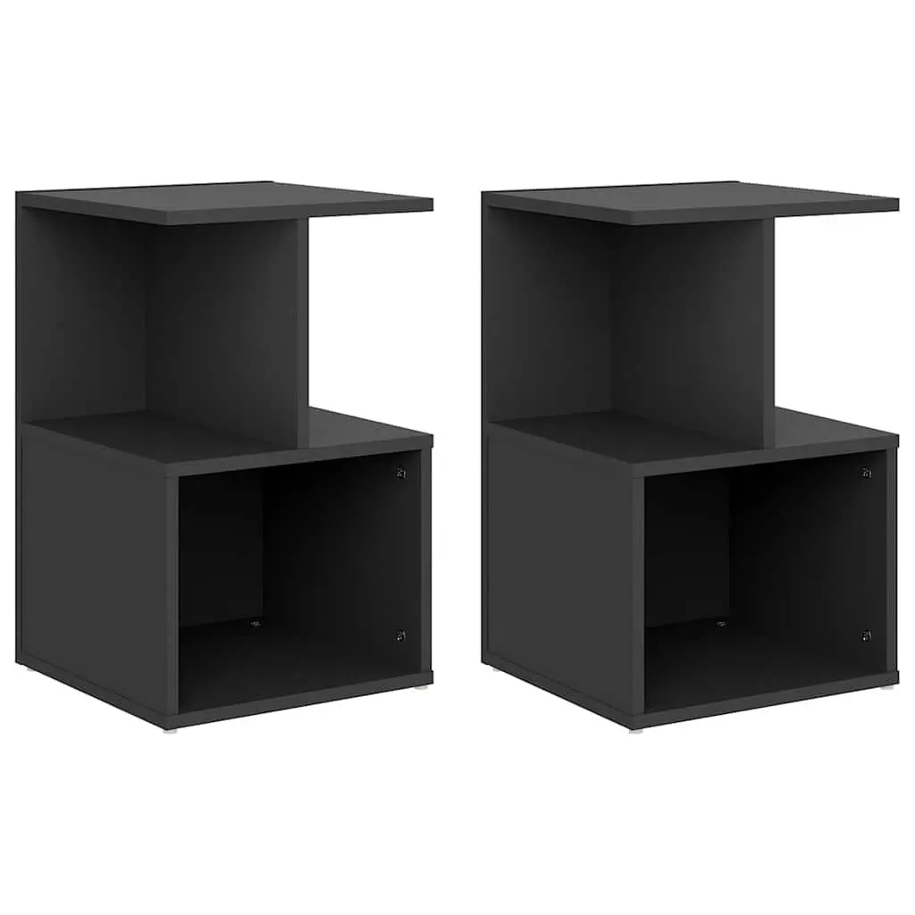 Grey Bedside Cabinet Set with Open Compartments