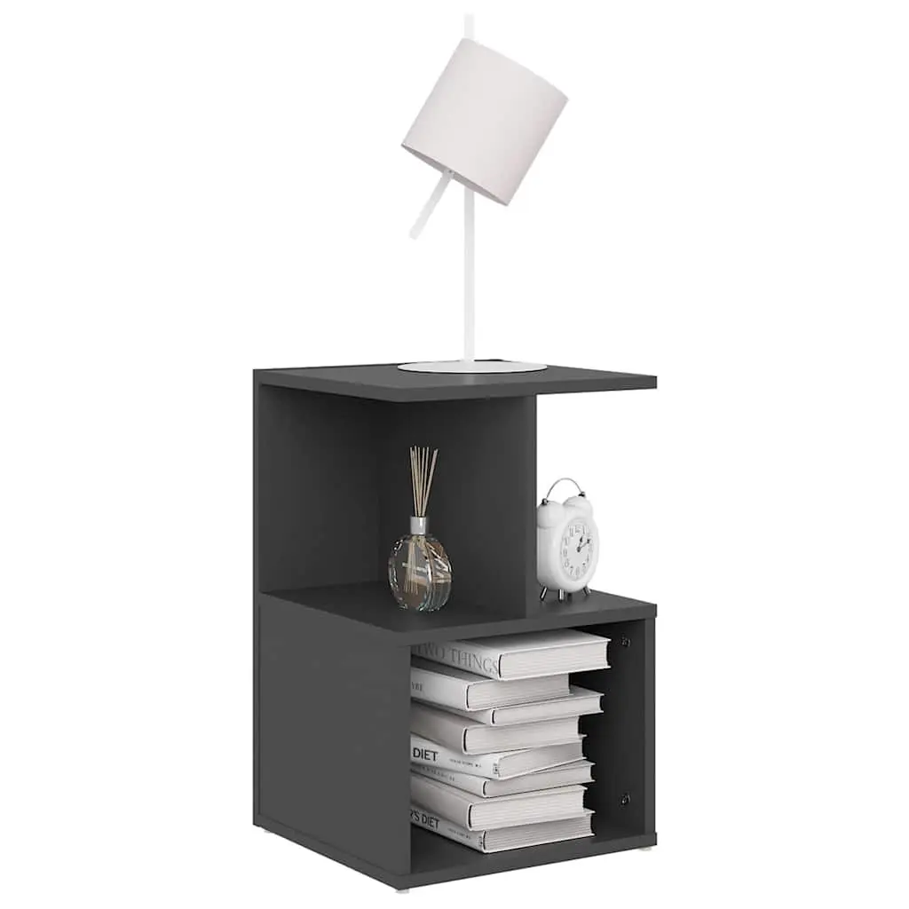 Grey Bedside Cabinet Set with Open Compartments