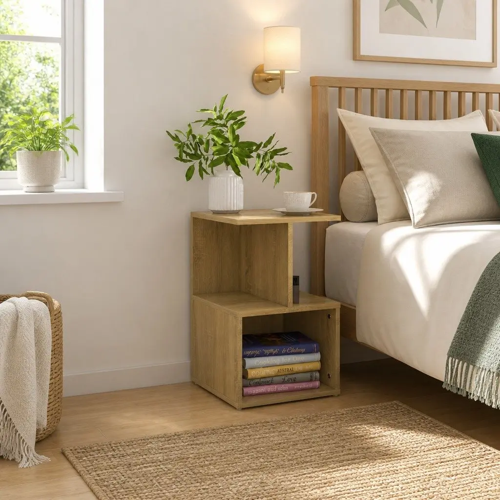2-Piece Bedside Cabinet Set in Brown Engineered Wood