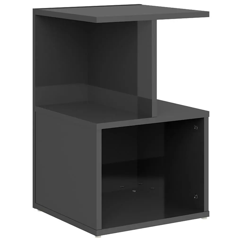 Grey Gloss Bedside Cabinet with Open Storage