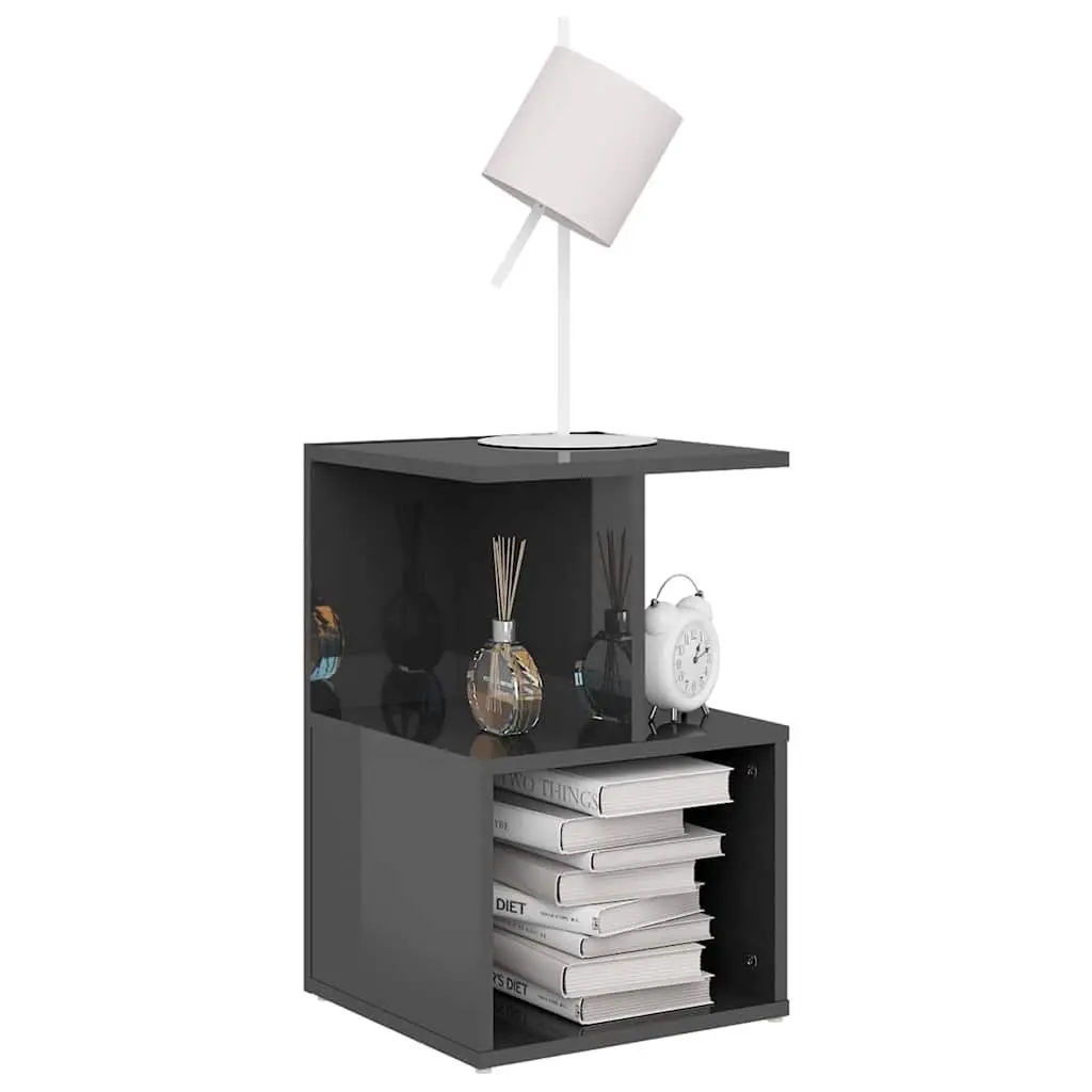 Grey Gloss Bedside Cabinet with Open Storage
