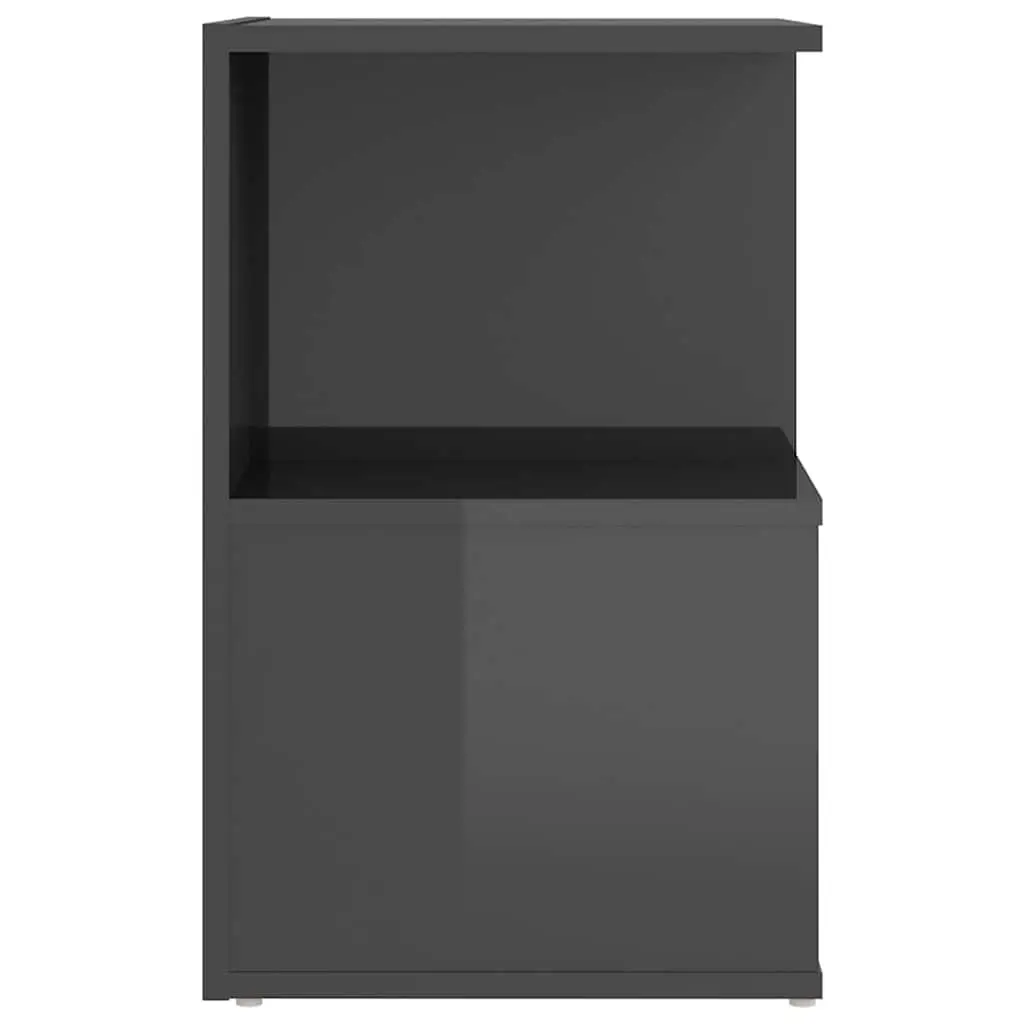 Grey Gloss Bedside Cabinet with Open Storage