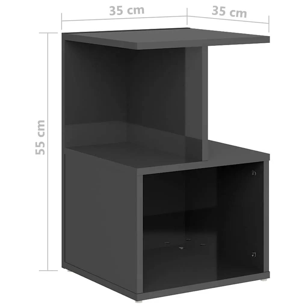 High Gloss Grey Bedside Cabinets with Open Storage