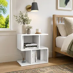 Sturdy White Bedside Cabinet with Open Compartments