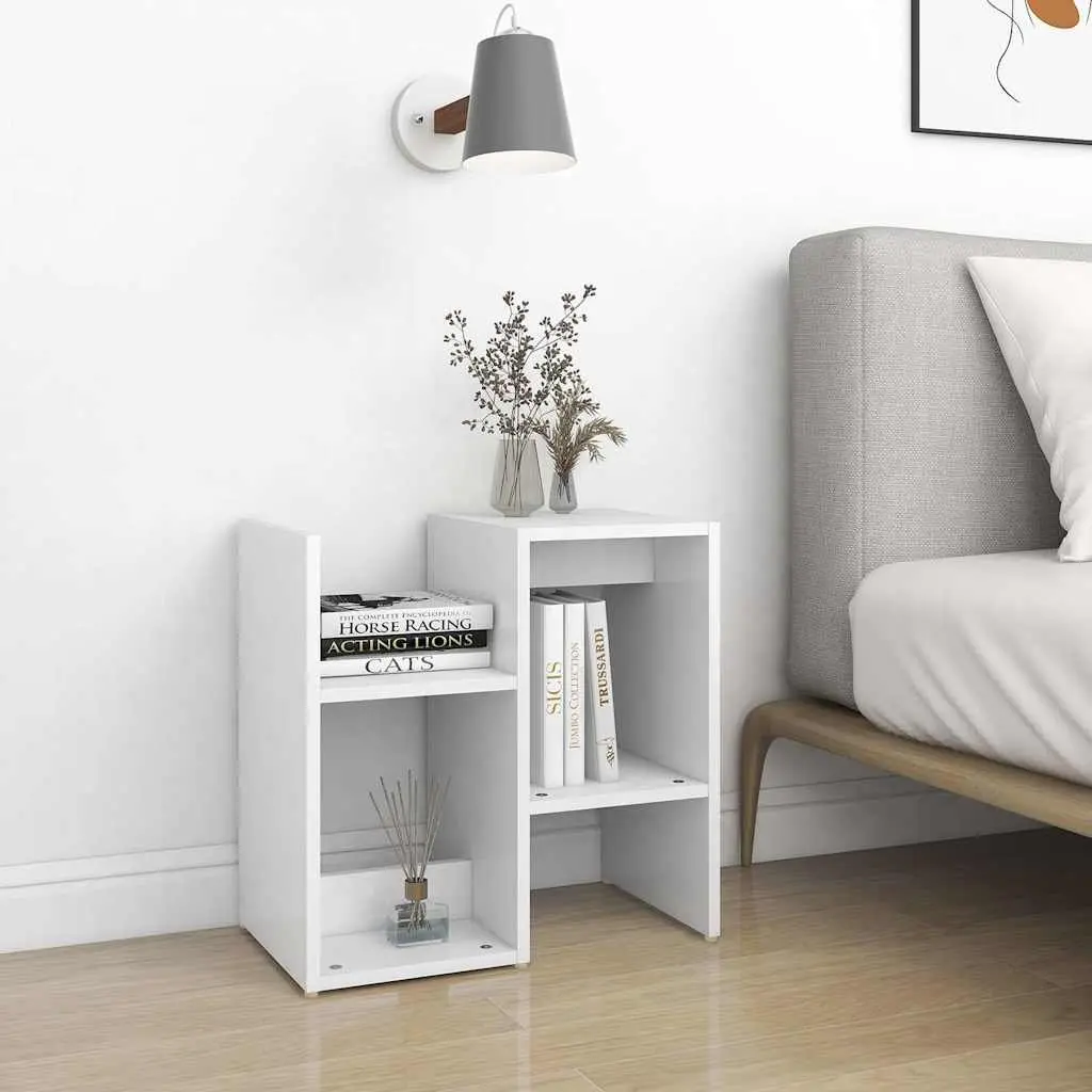 White Bedside Cabinet with Open Compartments