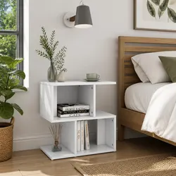 Sturdy White Bedside Cabinet Set with Open Storage