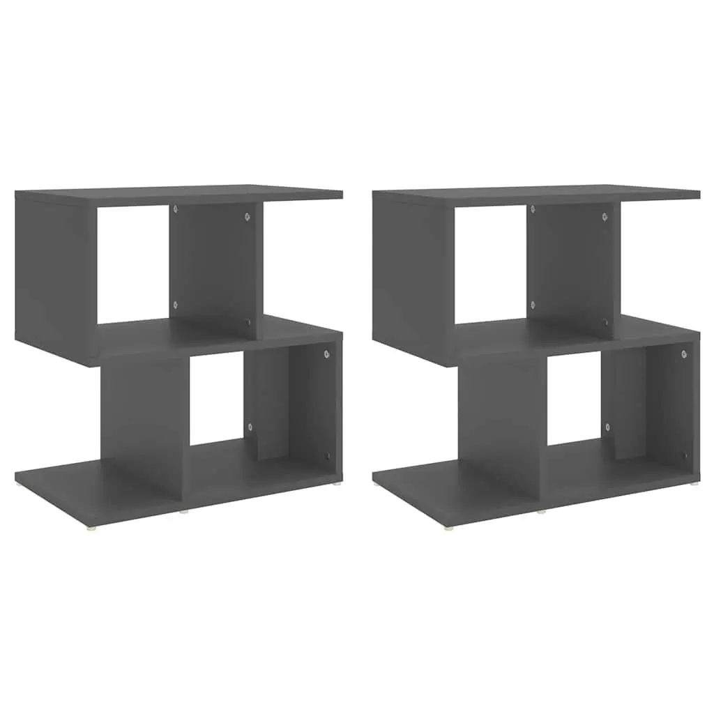 Grey Bedside Cabinet Set with Open Compartments