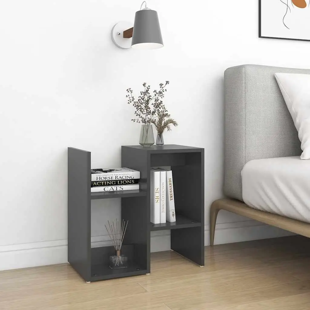 Grey Bedside Cabinet Set with Open Compartments