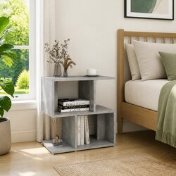 Elegant Grey Bedside Cabinet with Open Compartments