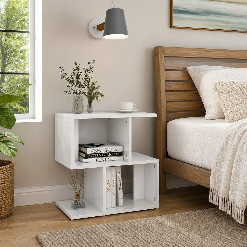 White High Gloss Bedside Cabinet Set of 2