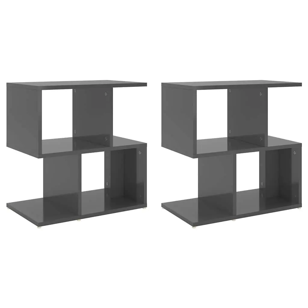 Set of 2 Grey High Gloss Bedside Cabinets with Open Storage