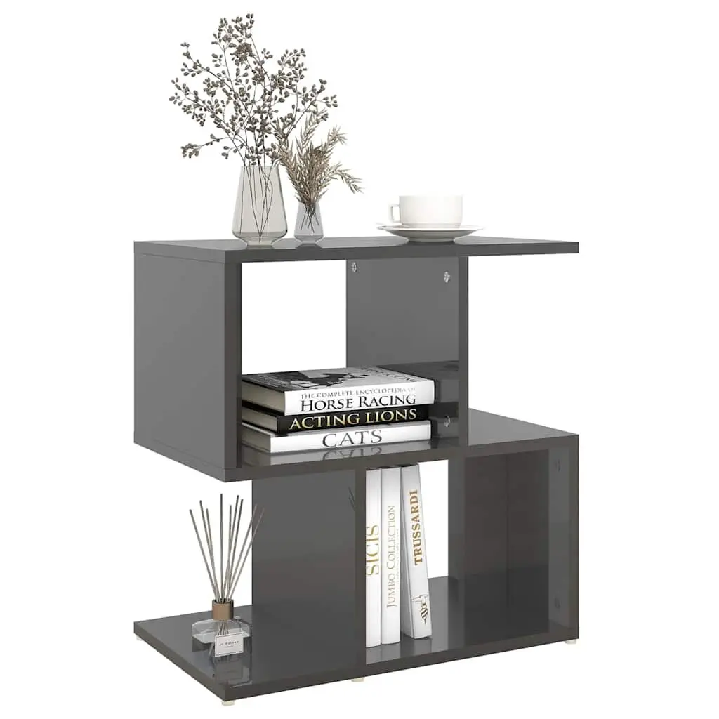 Set of 2 Grey High Gloss Bedside Cabinets with Open Storage