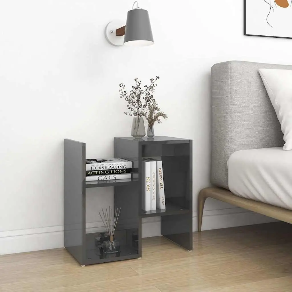 Set of 2 Grey High Gloss Bedside Cabinets with Open Storage