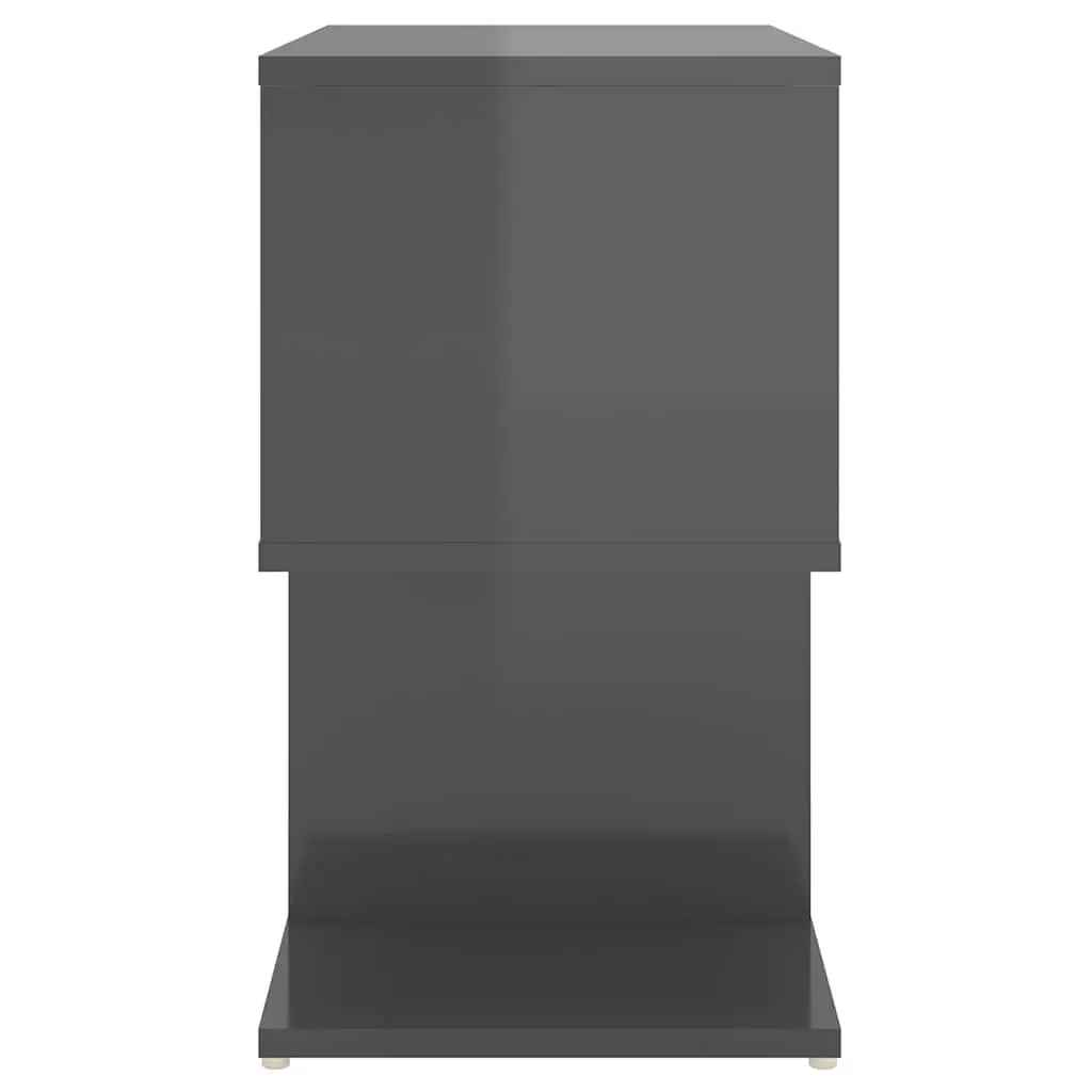 Set of 2 Grey High Gloss Bedside Cabinets with Open Storage
