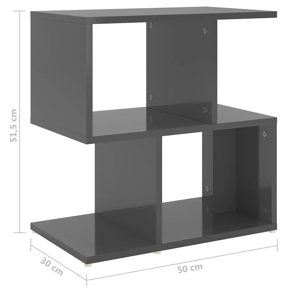 Set of 2 Grey High Gloss Bedside Cabinets with Open Storage