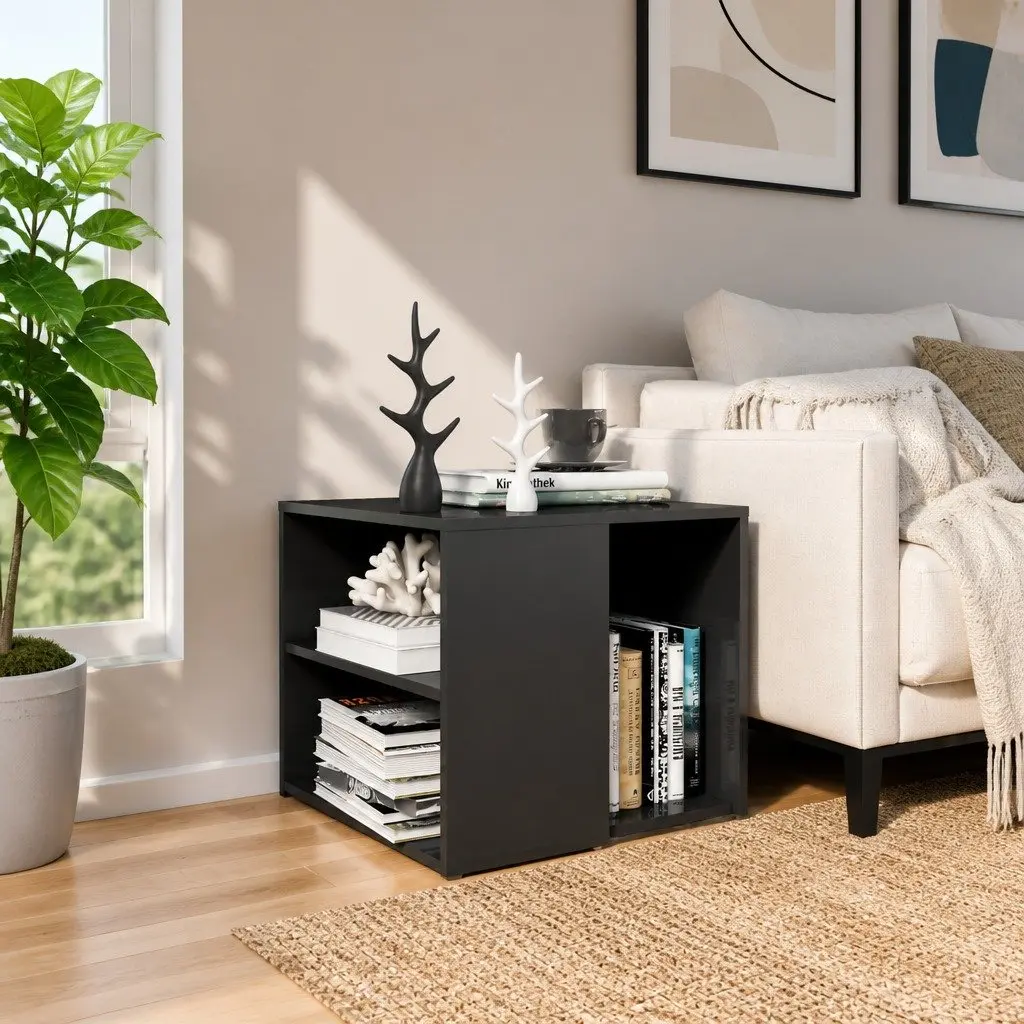 Grey Side Table with 3 Shelves and High Gloss Finish