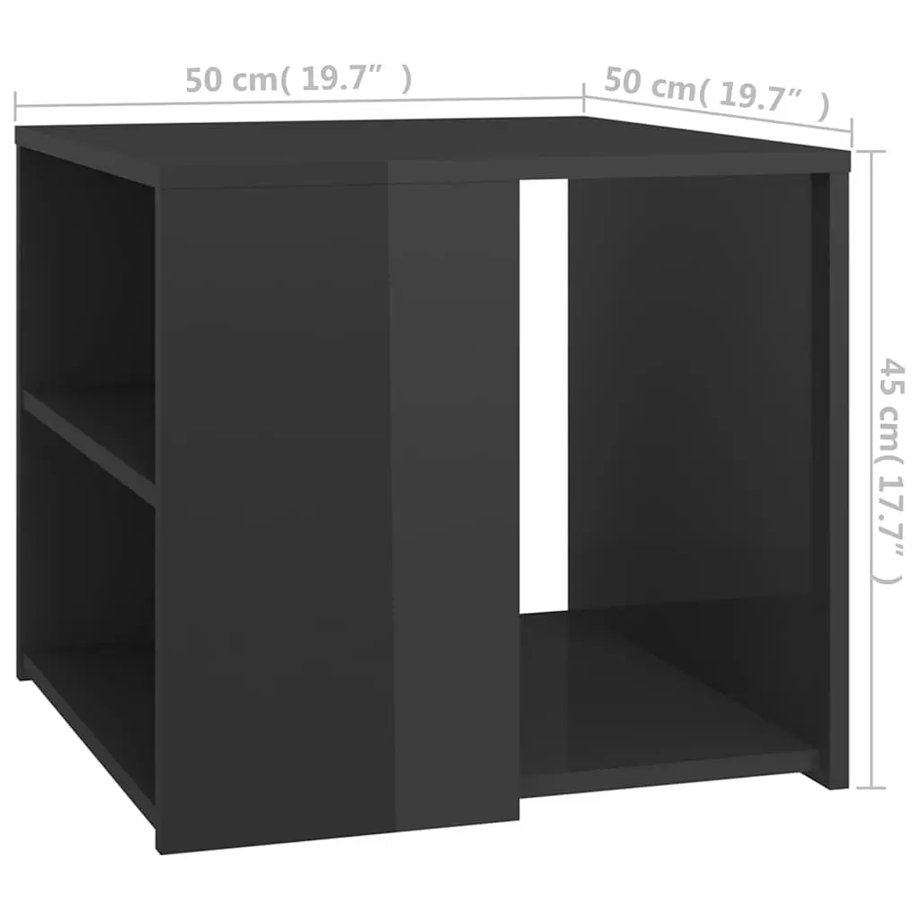 Side Table Engineered Wood 50x50x45 cm Grey High Gloss 3 Shelf Storage End Table Cabinet