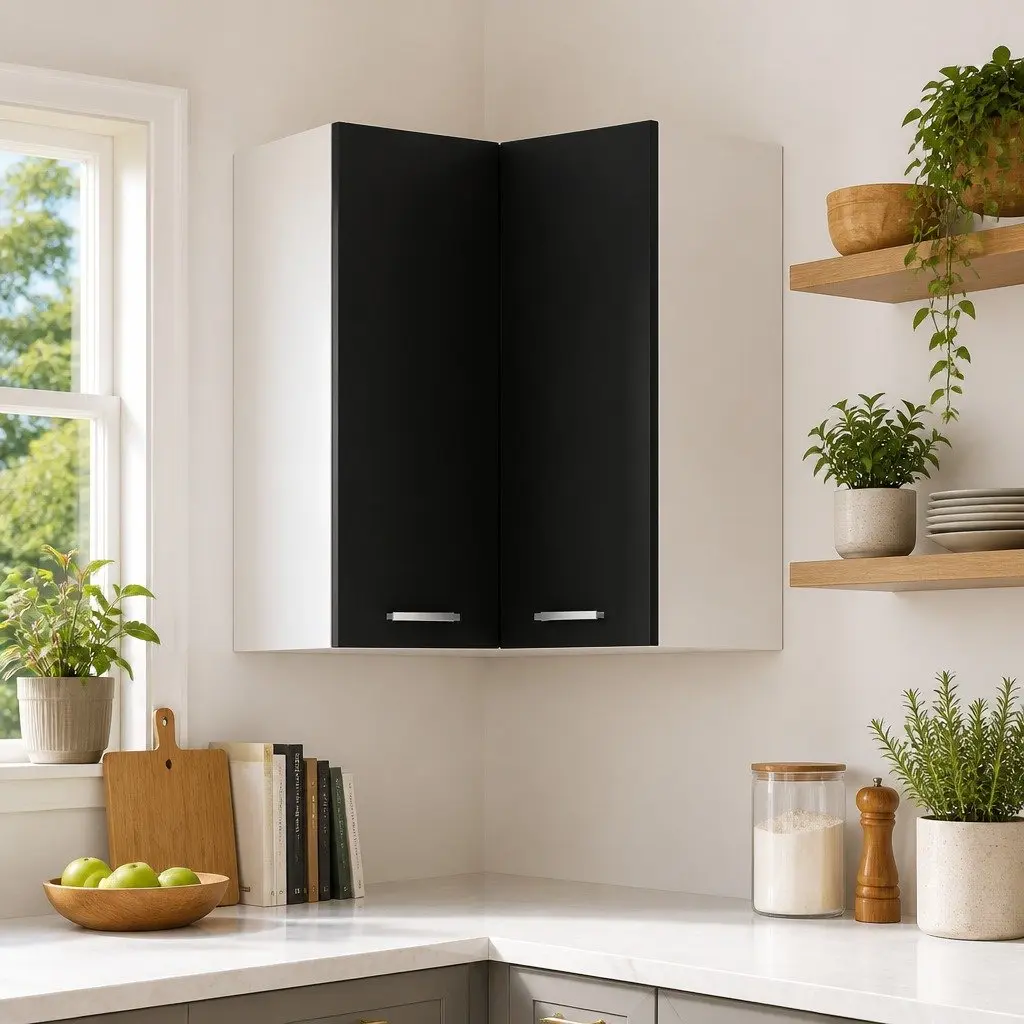 Black Hanging Corner Kitchen Cabinet with Shelves