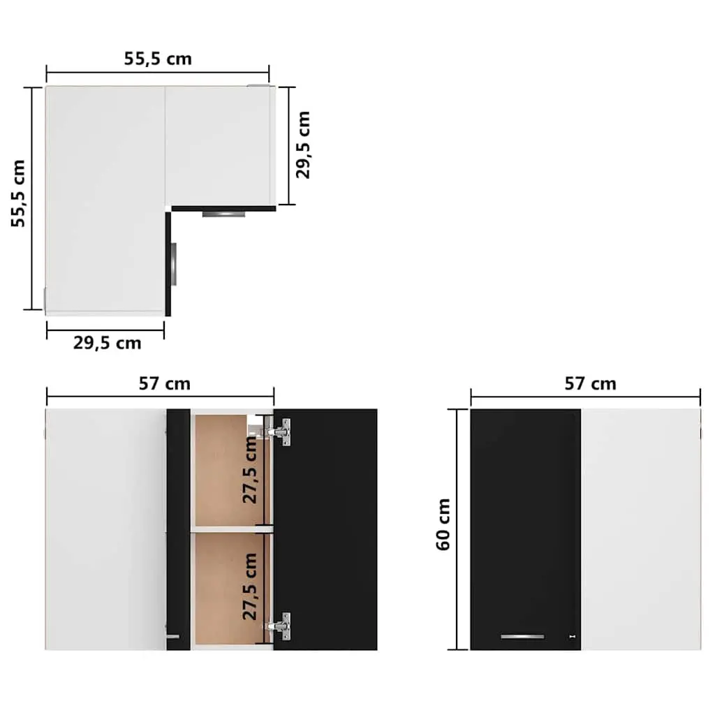 Black Hanging Corner Kitchen Cabinet with Shelves