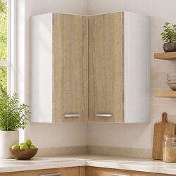 Sturdy Brown Hanging Corner Kitchen Cabinet with Two Shelves