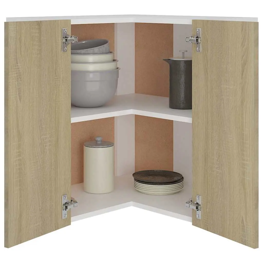Brown Hanging Corner Kitchen Cabinet with Two Shelves