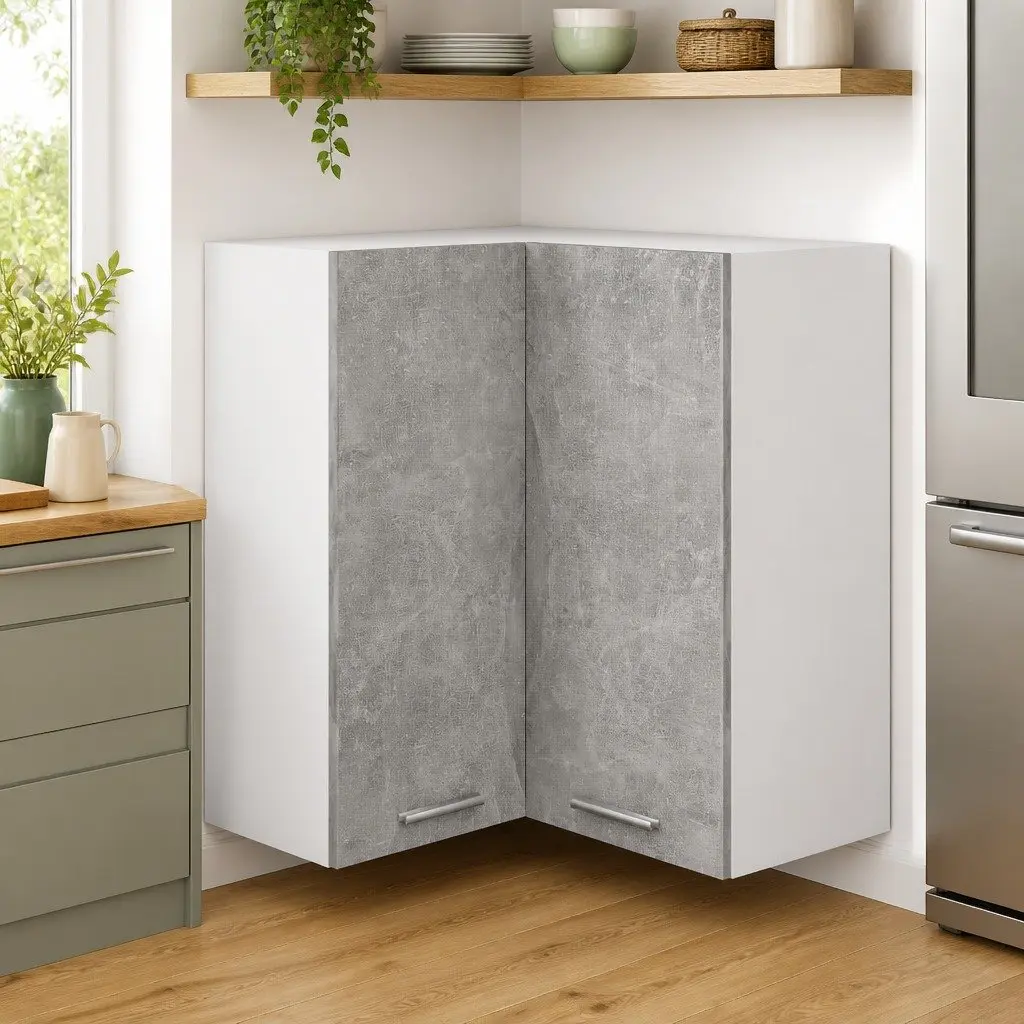 Grey Wall-Mounted Corner Kitchen Cabinet