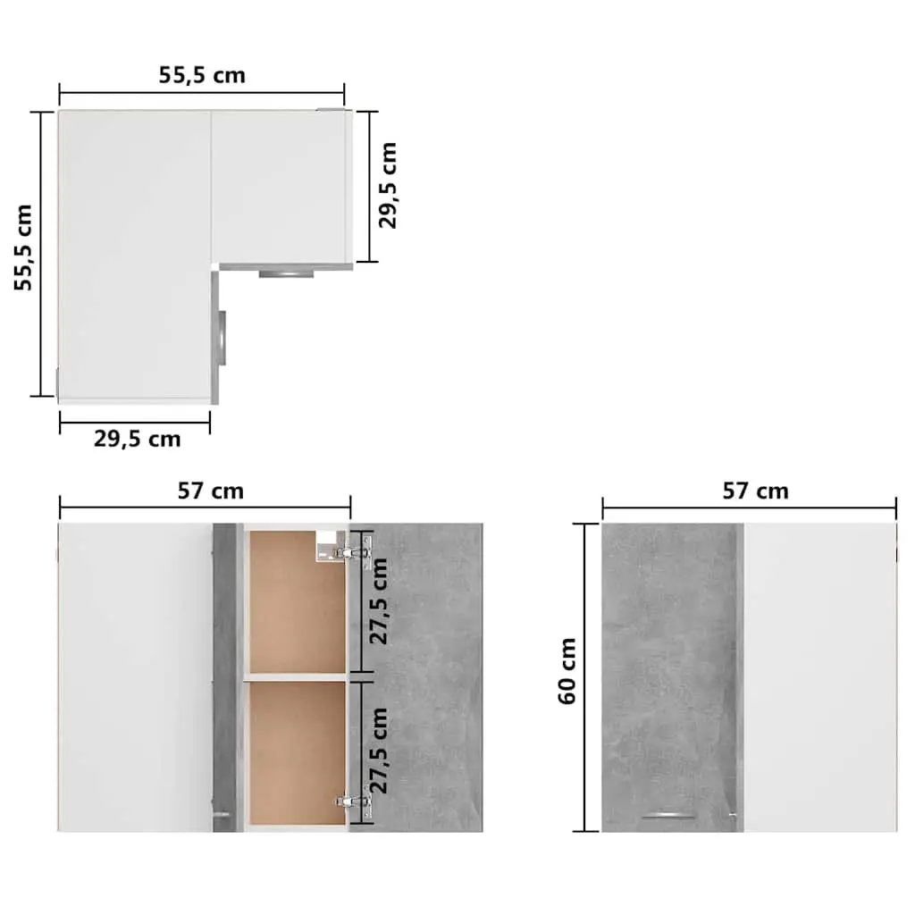 Grey Wall-Mounted Corner Kitchen Cabinet