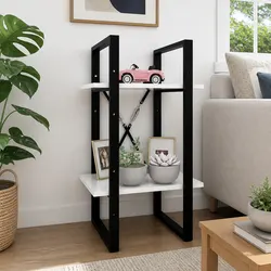 2-Tier Book Cabinet in White with Industrial Design