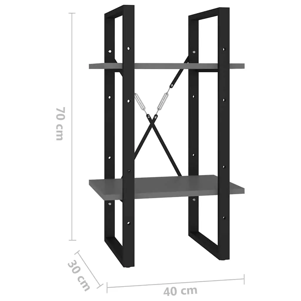 Book Cabinet Engineered Wood 2-Tier Grey Storage Shelving Unit