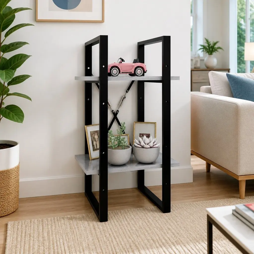 Grey Engineered Wood Book Cabinet 2 Tier Storage Shelving Unit 40x30x70cm