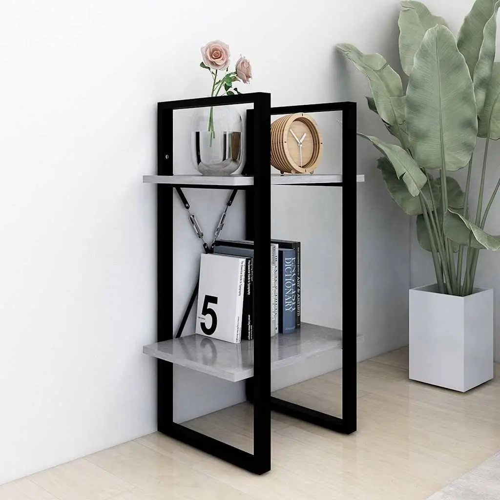 Grey Engineered Wood Book Cabinet 2 Tier Storage Shelving Unit 40x30x70cm
