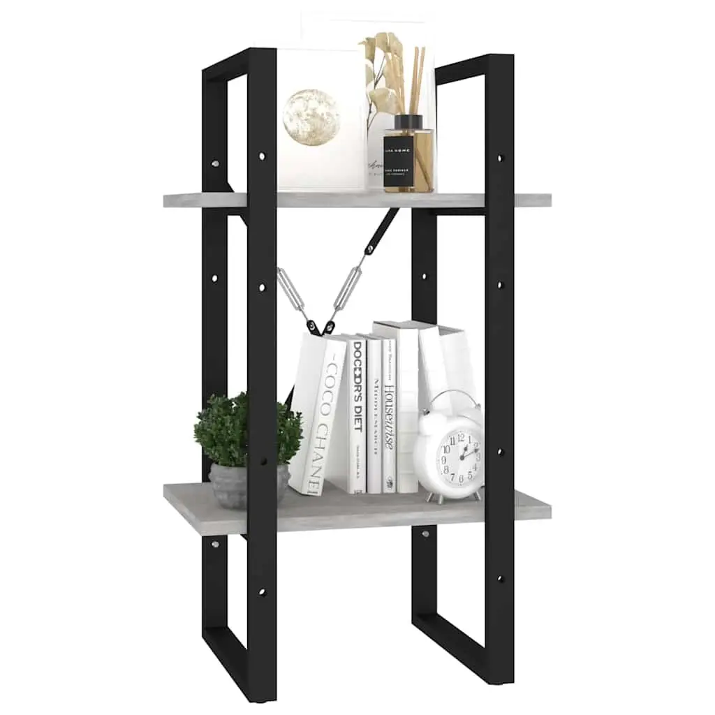 Grey Engineered Wood Book Cabinet 2 Tier Storage Shelving Unit 40x30x70cm