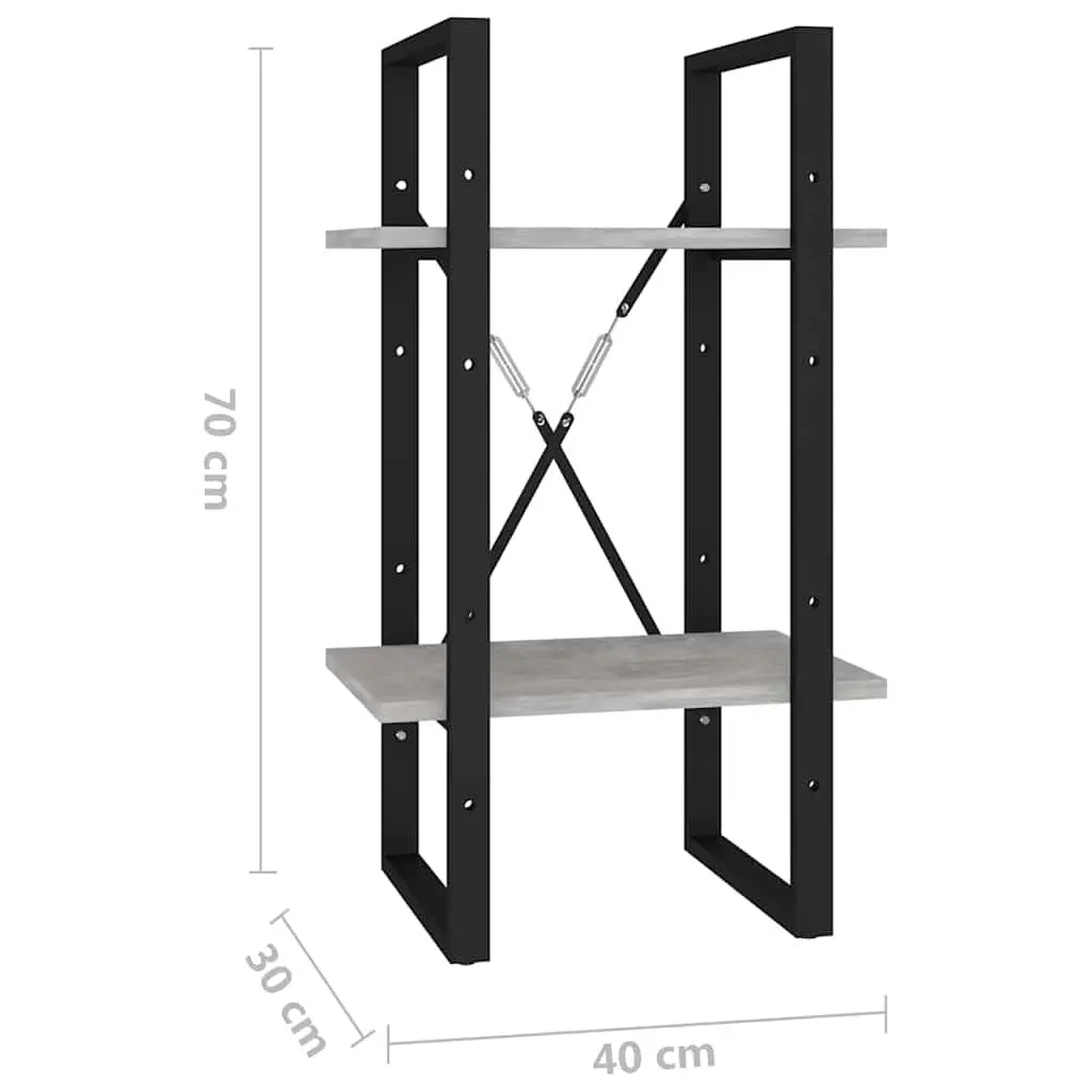 Grey Engineered Wood Book Cabinet 2 Tier Storage Shelving Unit 40x30x70cm