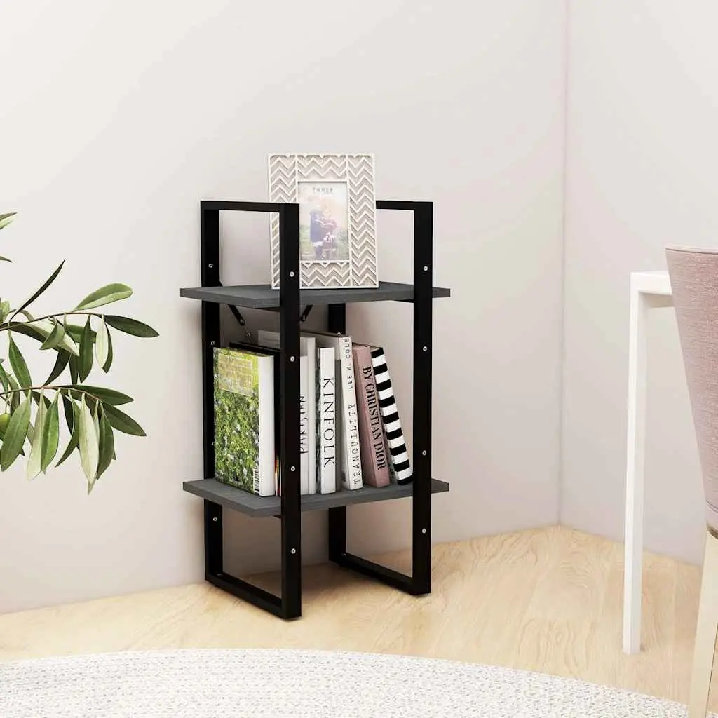 Solid Pine Wood 2-Tier Book Cabinet in Grey