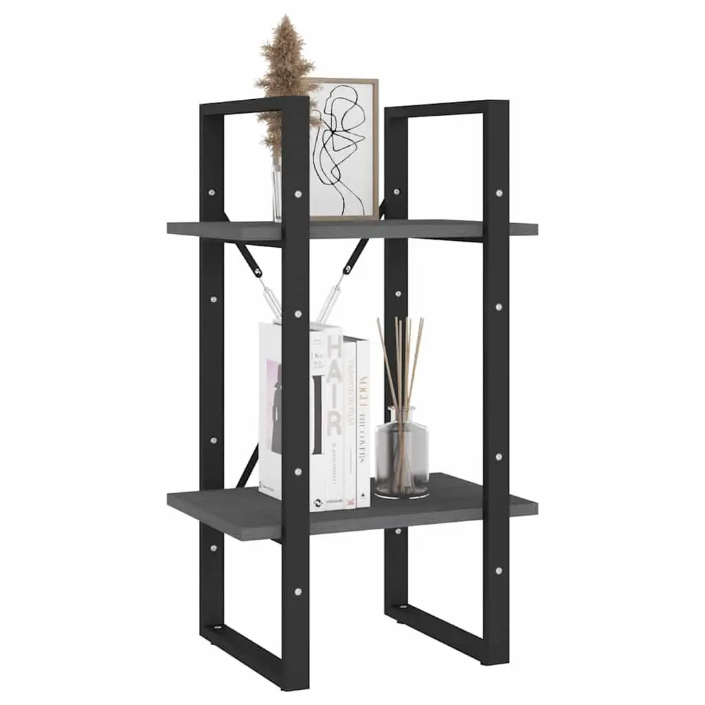 Solid Pine Wood 2-Tier Book Cabinet in Grey