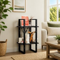 Durable 2-Tier Black Book Cabinet with Solid Pine Construction
