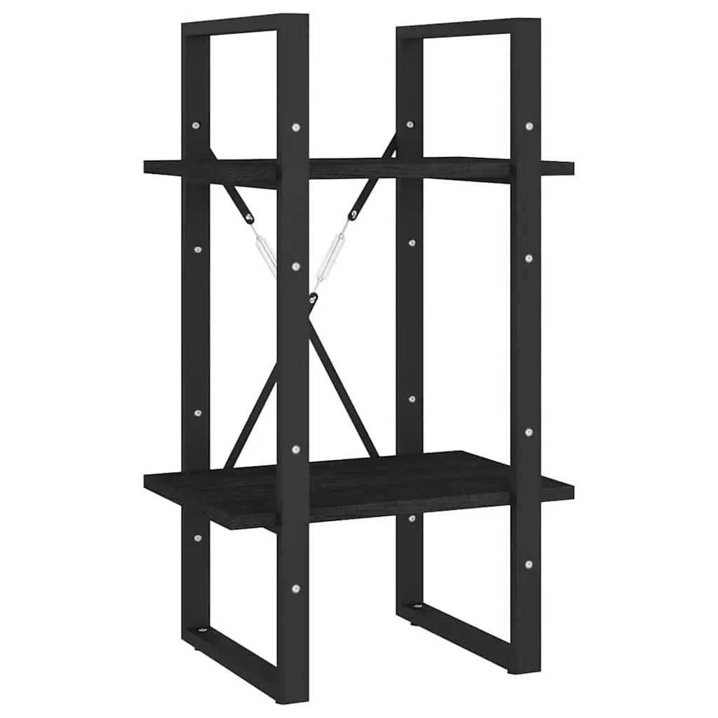 2-Tier Black Book Cabinet with Solid Pine Construction