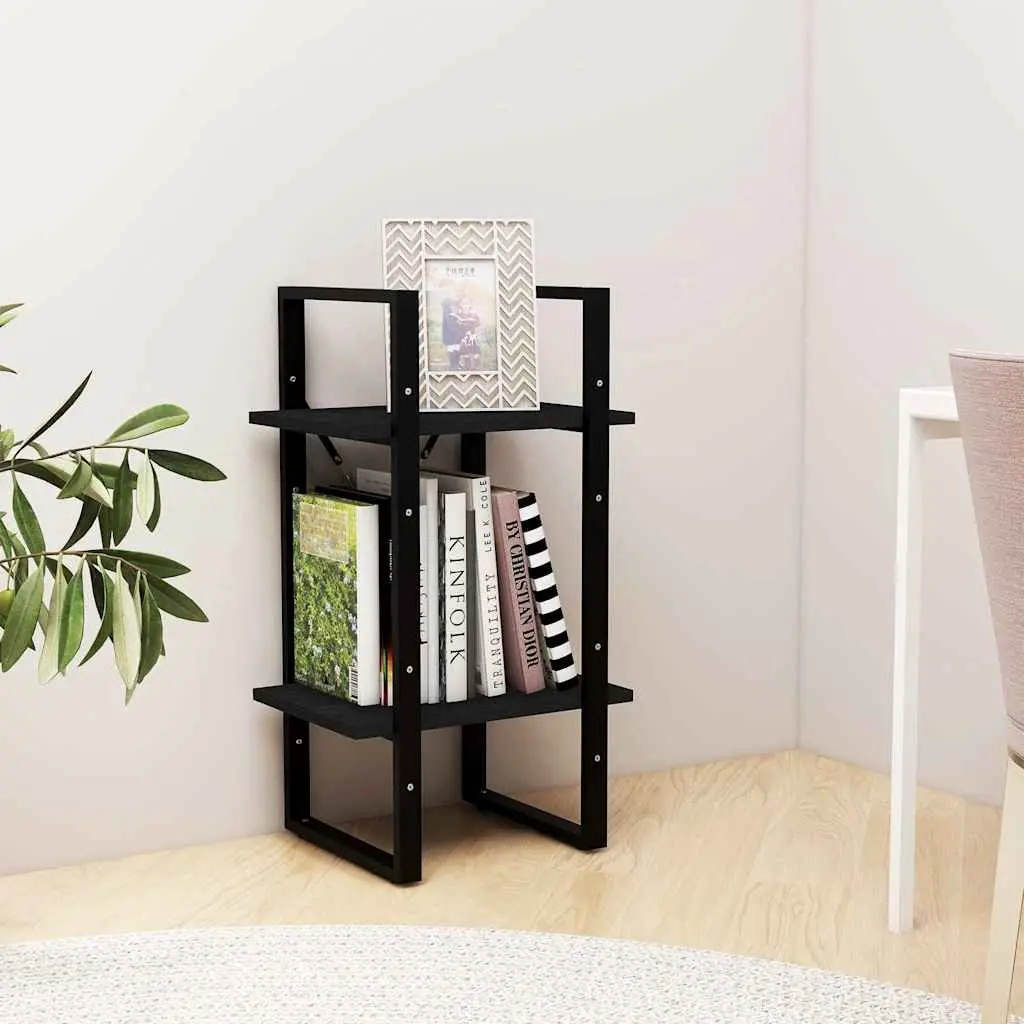 2-Tier Black Book Cabinet with Solid Pine Construction