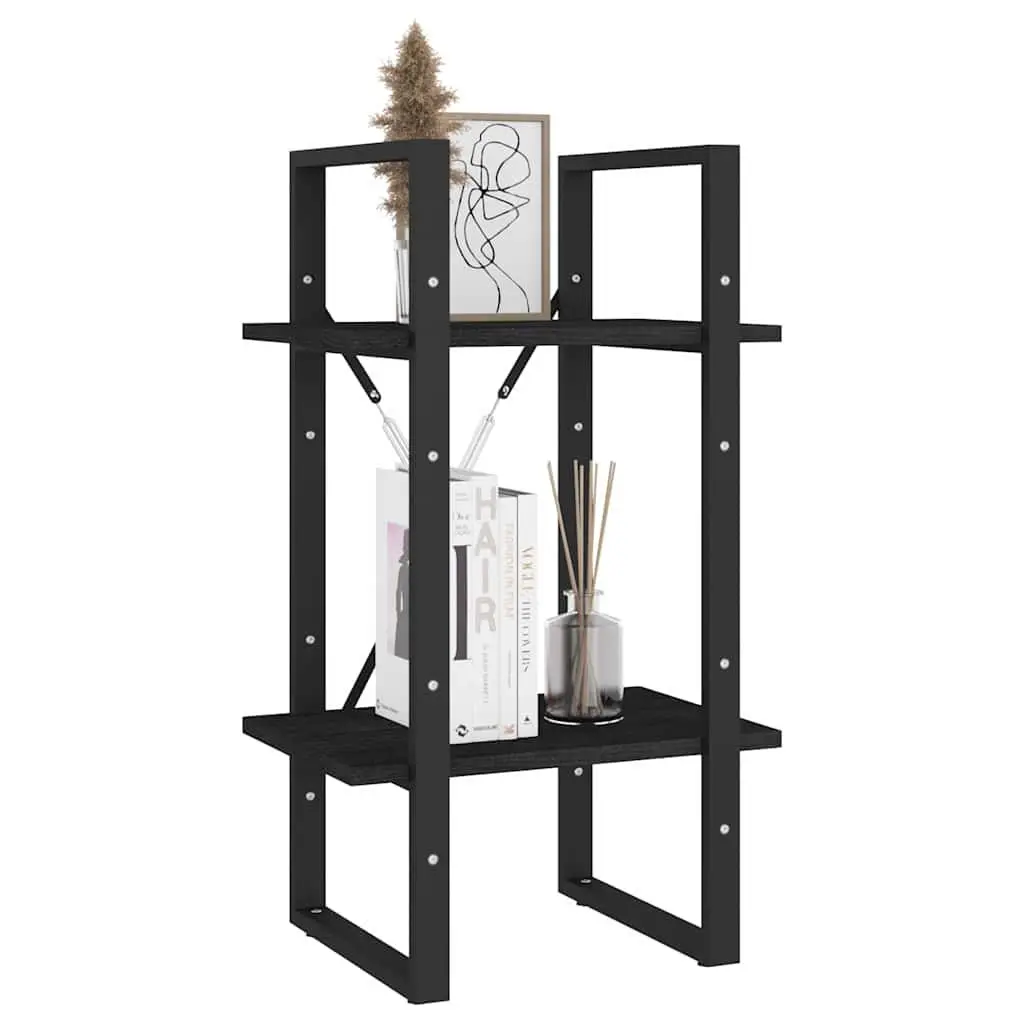 2-Tier Black Book Cabinet with Solid Pine Construction