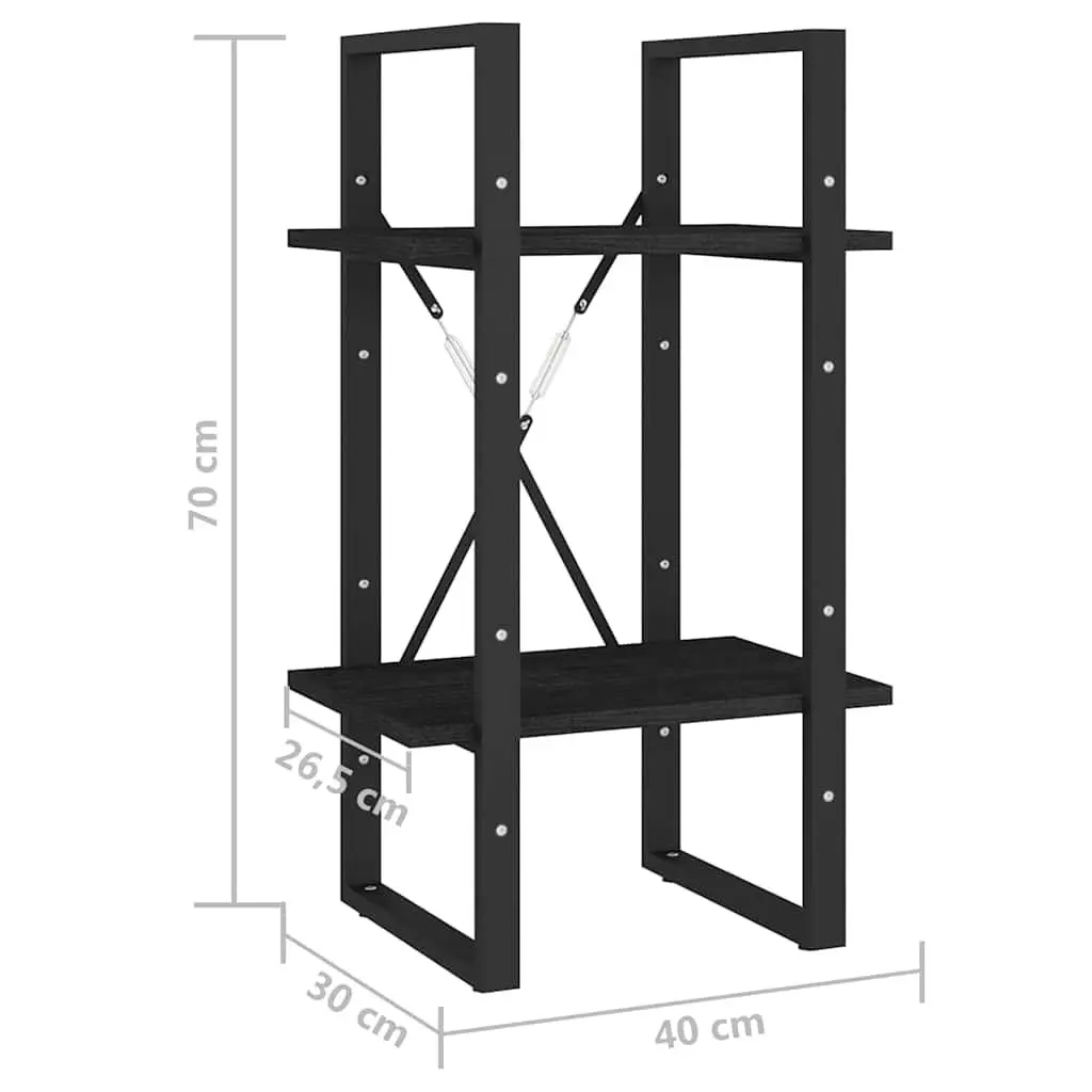 2-Tier Black Book Cabinet with Solid Pine Construction