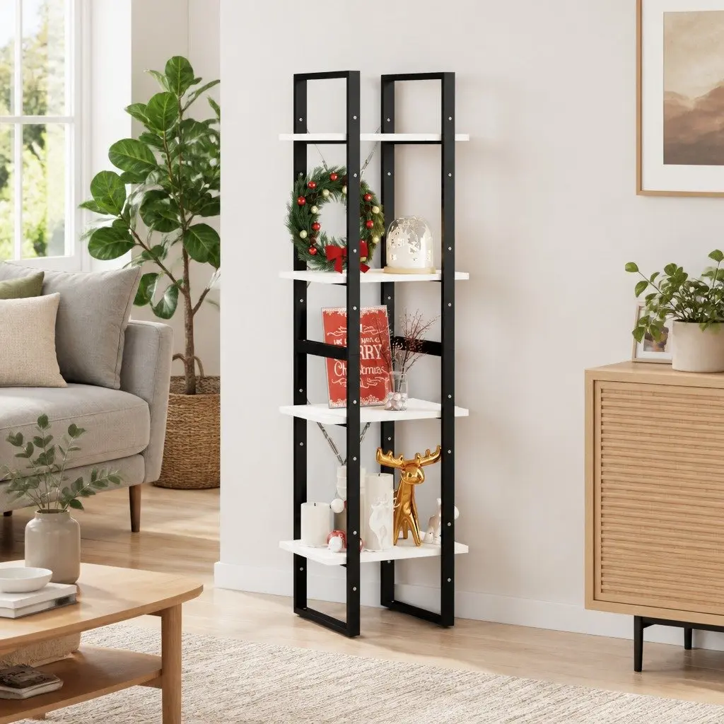 4-Tier White Solid Pine Wood Book Cabinet