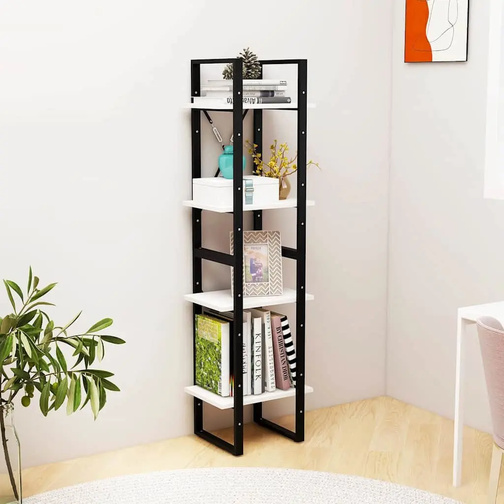 4-Tier White Solid Pine Wood Book Cabinet