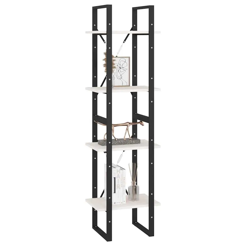 4-Tier White Solid Pine Wood Book Cabinet