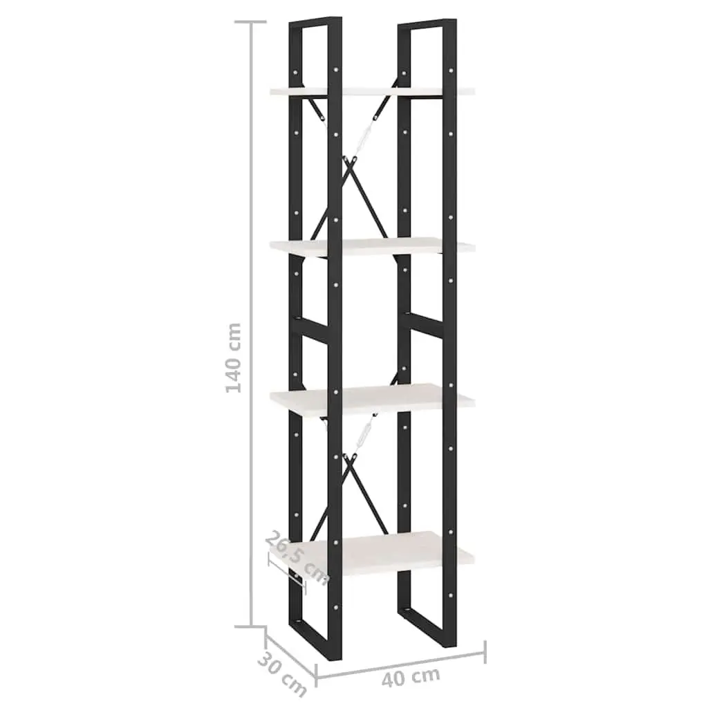 4-Tier White Solid Pine Wood Book Cabinet