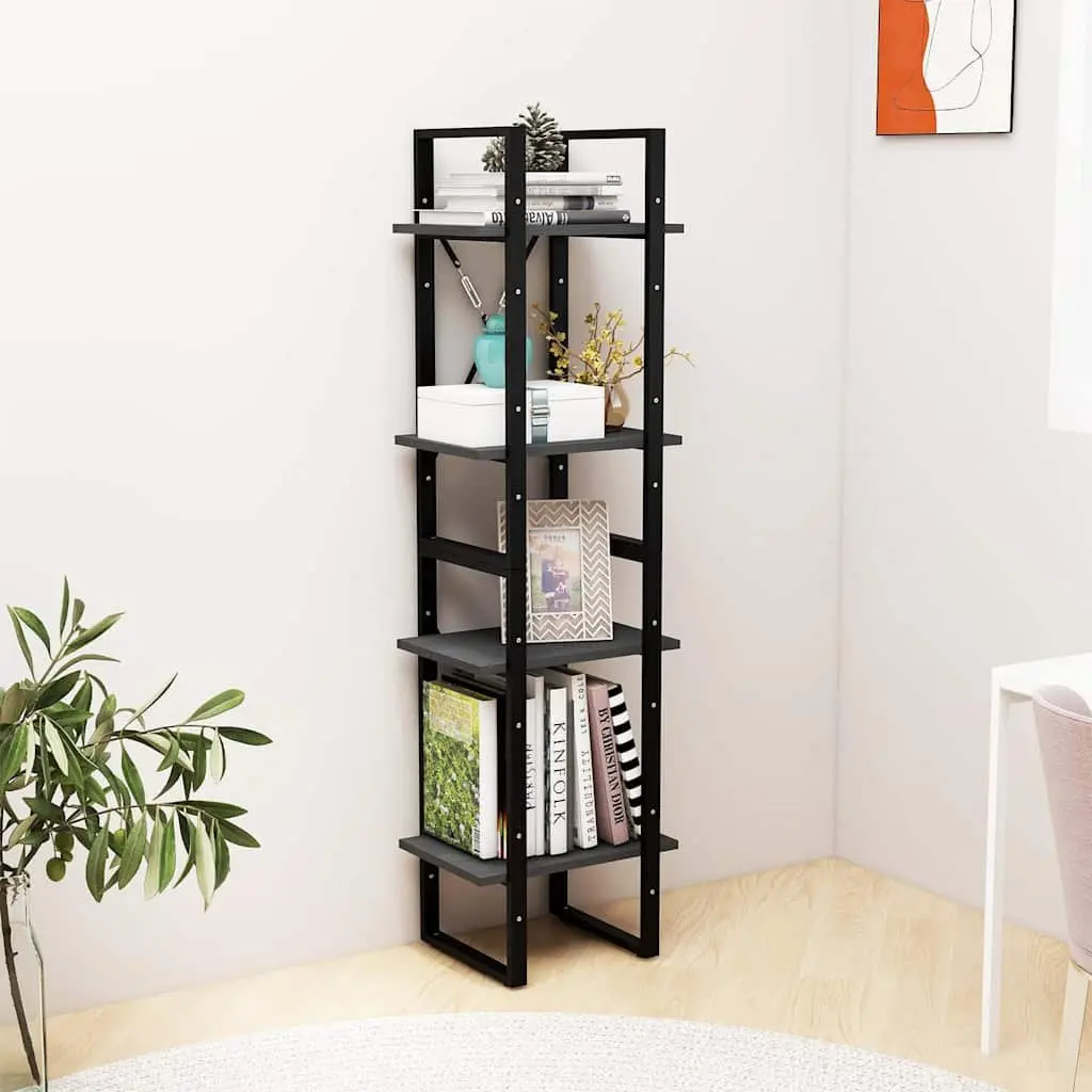 4-Tier Solid Pine Wood Book Cabinet in Grey