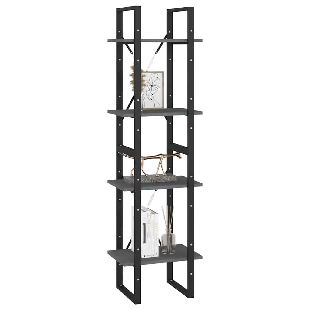 4-Tier Solid Pine Wood Book Cabinet in Grey